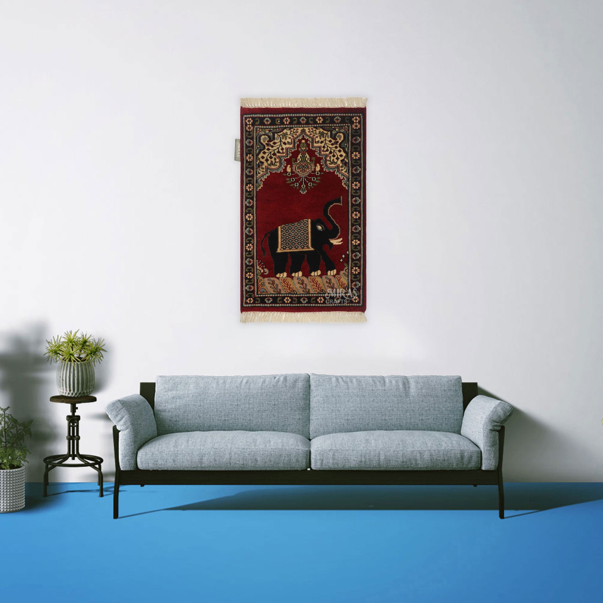 Red Elephant Hand knotted Woolen rug by Mirza – Miras Crafts