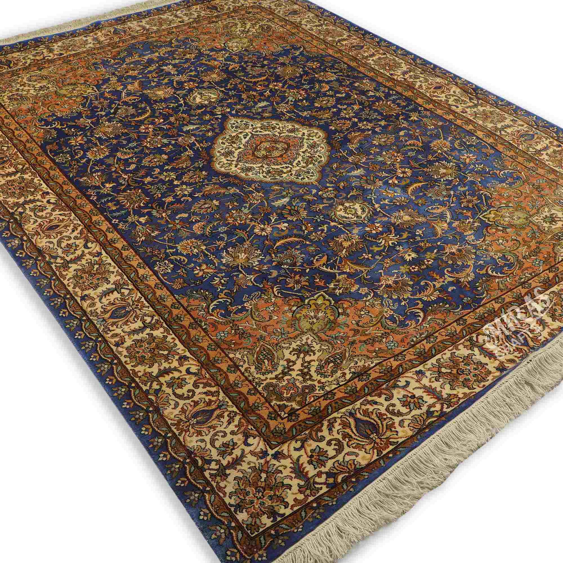 Kashan Blue Rug Royal Blue Kashan Hand knotted pure Silk on Silk Rug by Raheem & karim ...