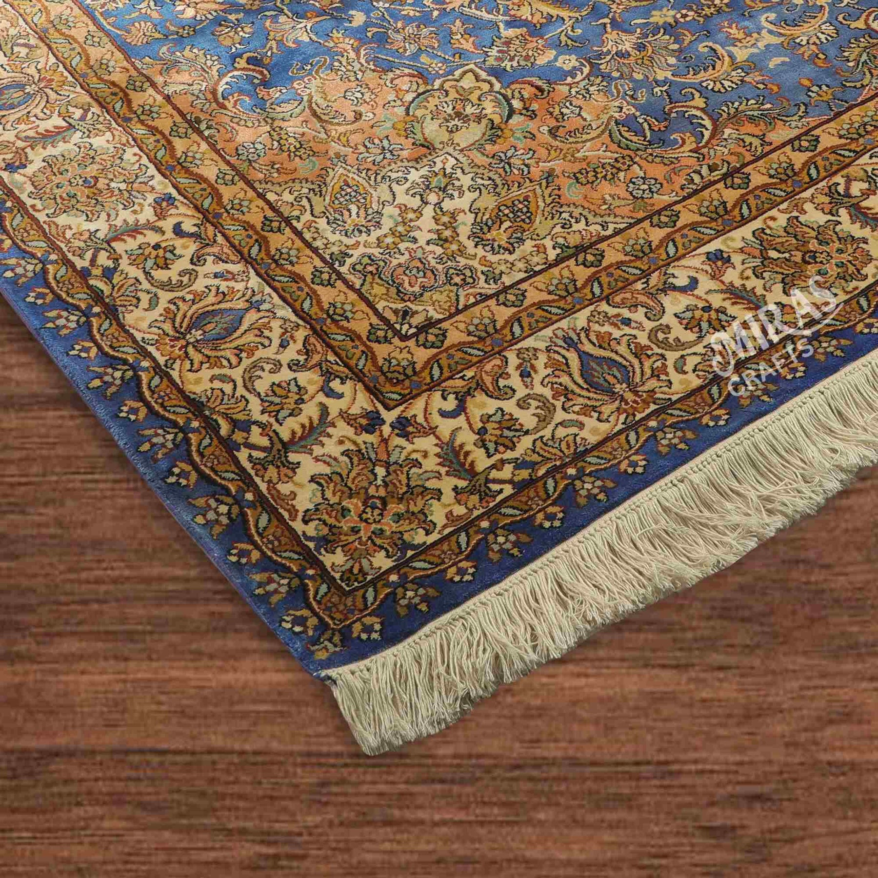 Kashan Blue Rug Royal Blue Kashan Hand knotted pure Silk on Silk Rug by Raheem & karim ...