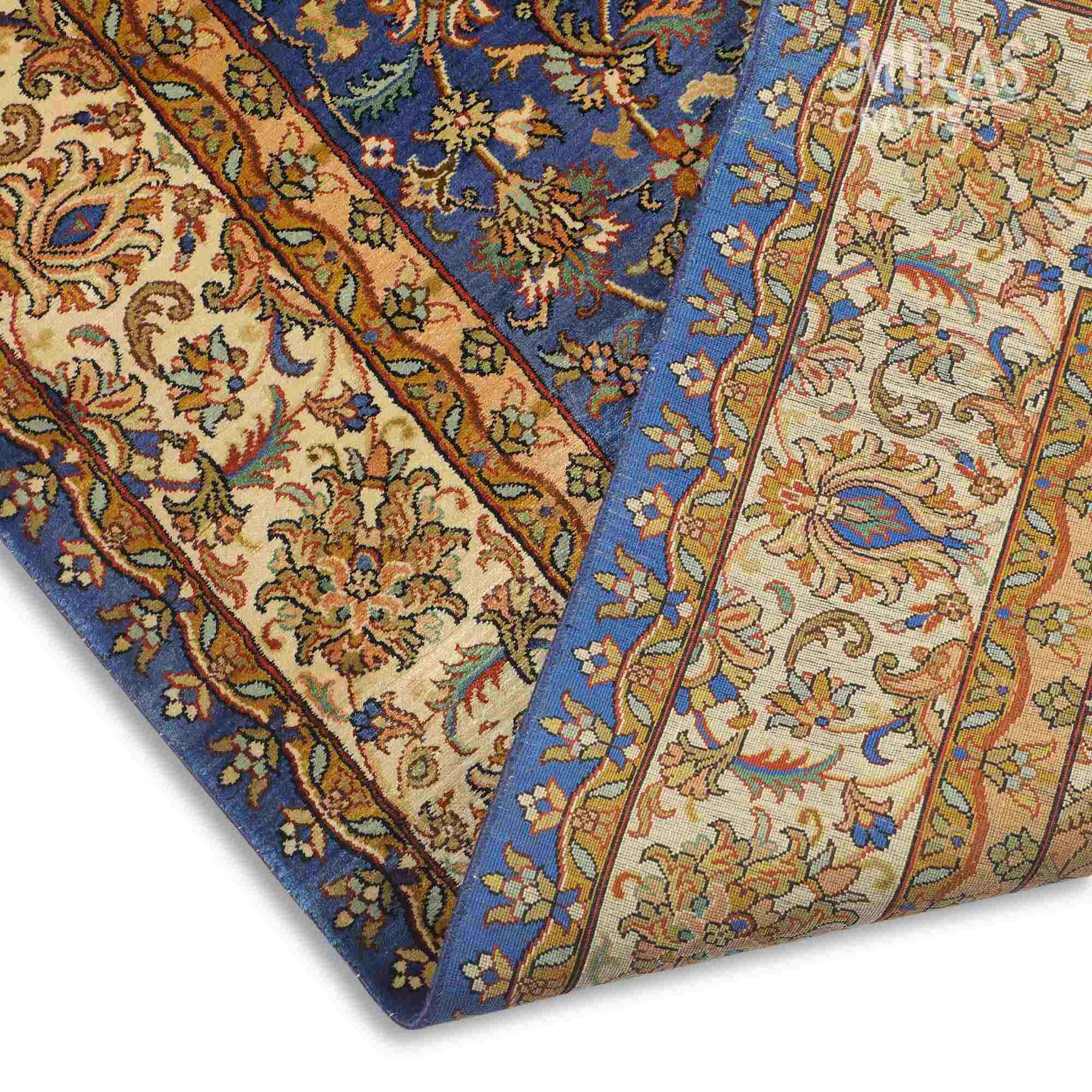 Kashan Blue Rug Royal Blue Kashan Hand knotted pure Silk on Silk Rug by Raheem & karim ...