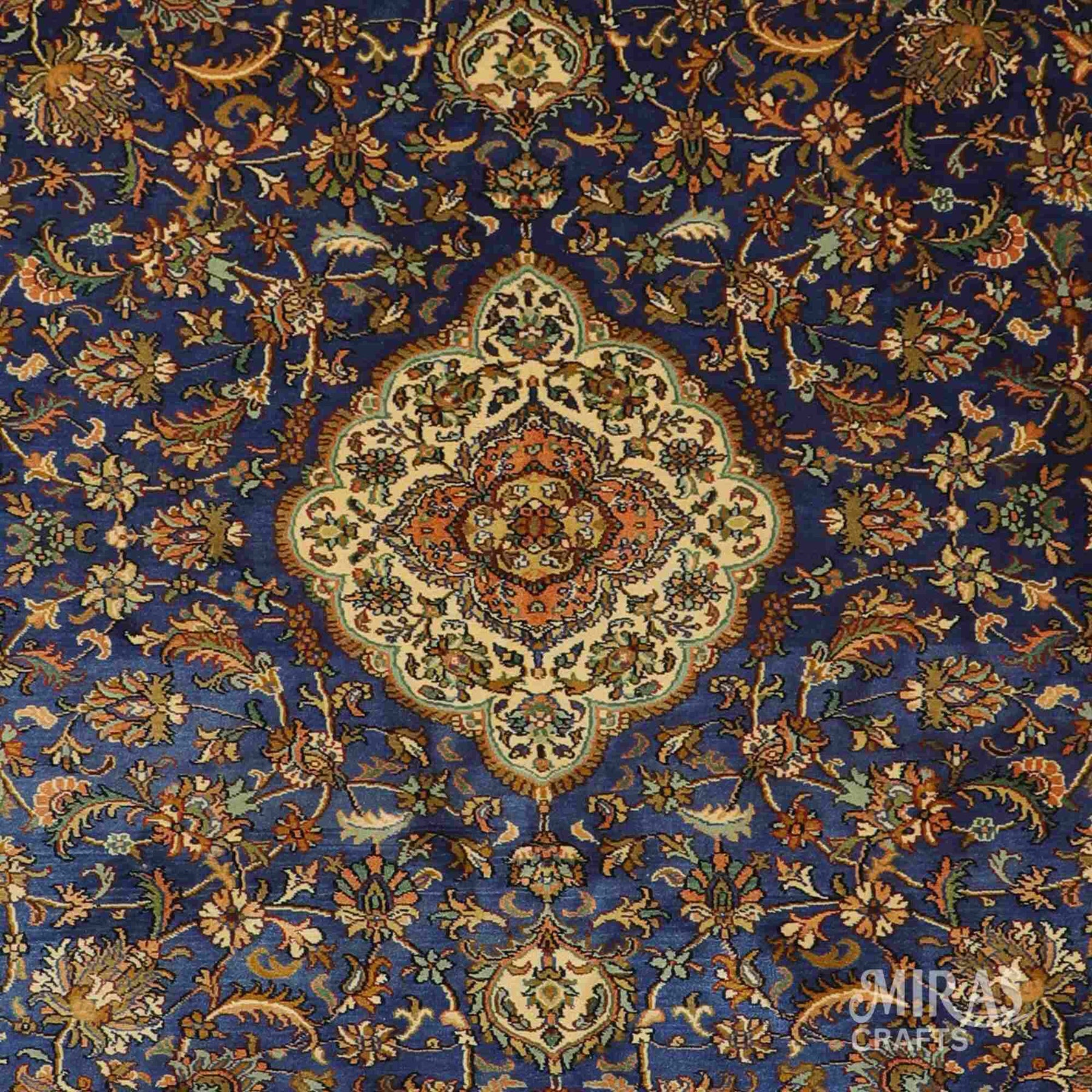 Kashan Blue Rug Royal Blue Kashan Hand knotted pure Silk on Silk Rug by Raheem & karim ...